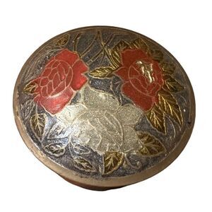 Vintage Brass Enamel Cloisonne Floral Trinket Dish